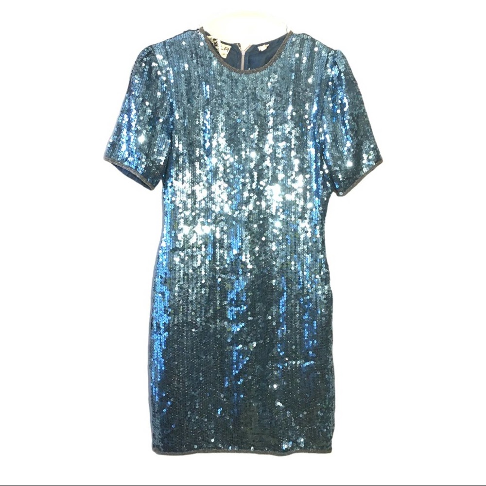 Scala Silk Blue Sequin Sheath Dress S